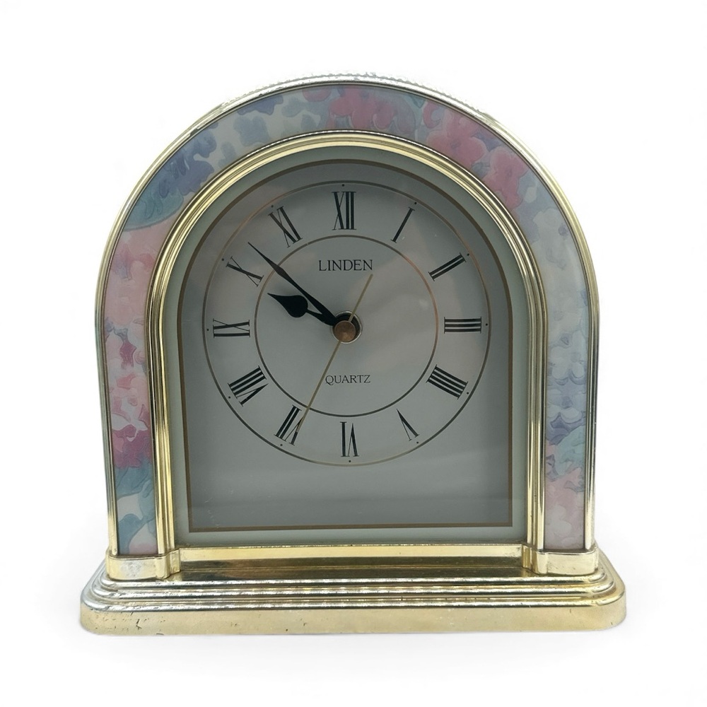 Vintage Linden Quartz Gold and Floral Accent Desk‎ Clock